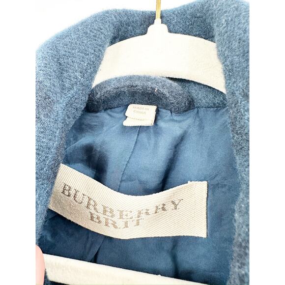 Burberry Brit Blue Full Nova Check Plaid Wool Pea Coat Jacket Women’s Size 2 - Picture 2 of 9